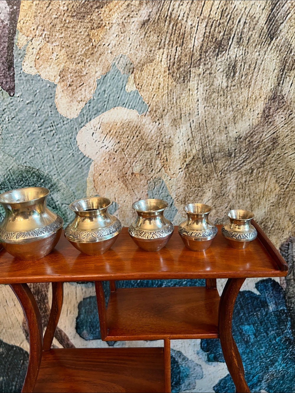 Tiny brass vases. Lucky pots.